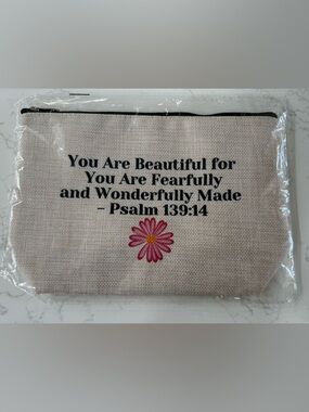 New Psalm 139:14 Linen Style  Zipper Pouch - Pink Flower 10x7